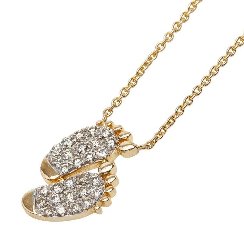 Unbranded Diamond Foot Motif 14K Yellow Gold Necklace Gold